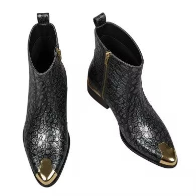 Gold-Tipped Alligator Leather Chelsea Boots