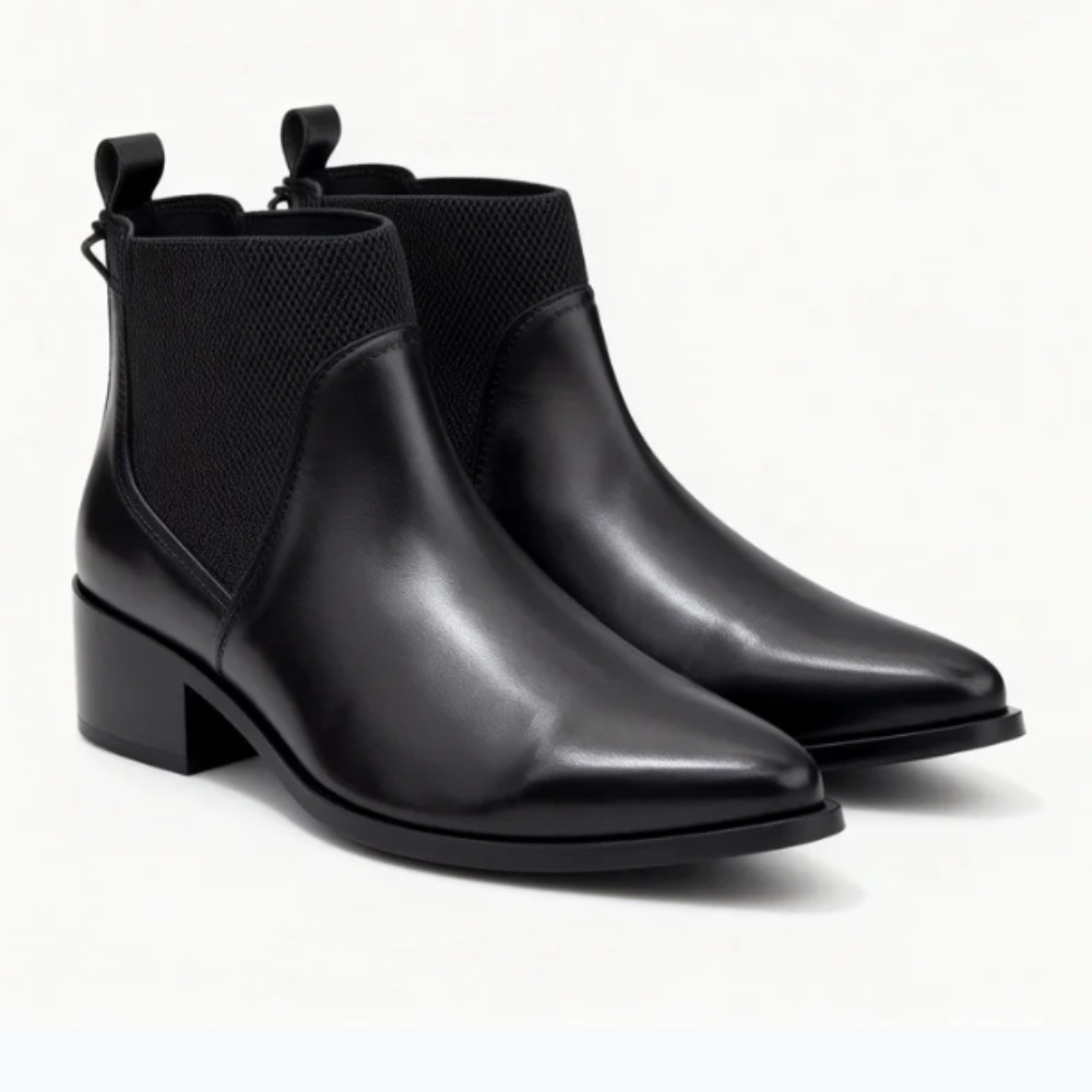 Black Leather Stretch Chelsea Boots