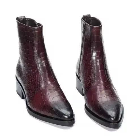 Burgundy Gradient Crocodile Leather Chelsea Boots