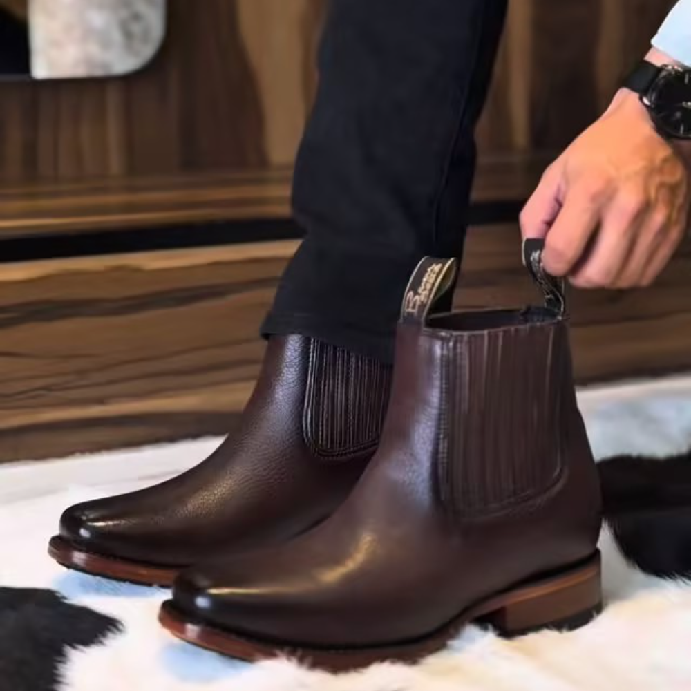 Men's Brown Leather Slip-On Boots
