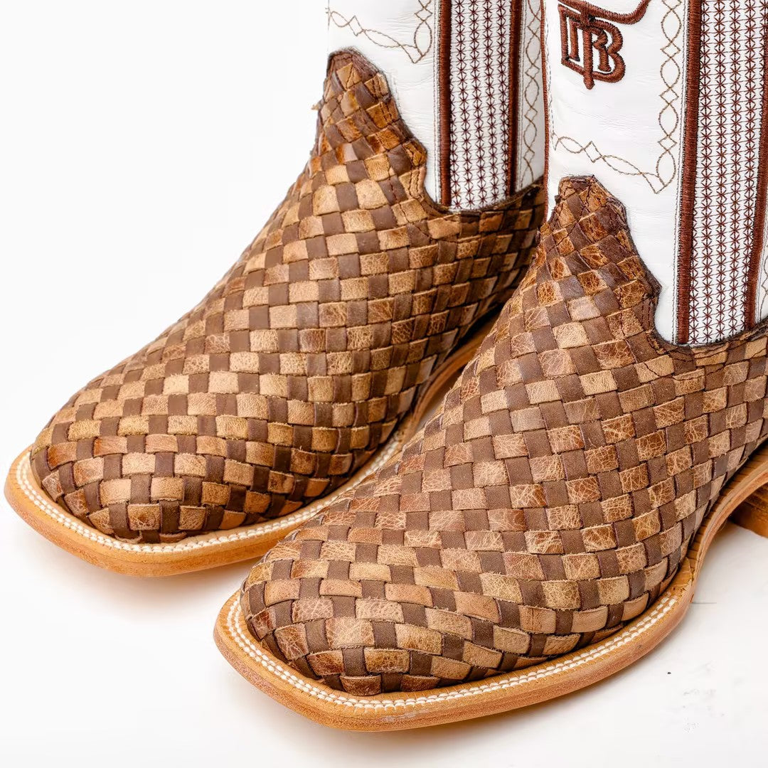 Tan Basketweave Boots -Square Toe