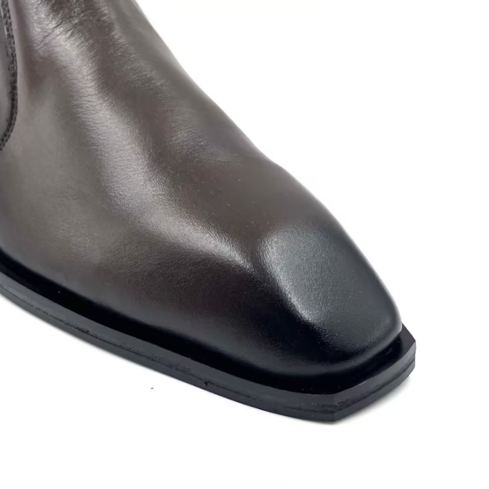 Brown Leather Square-Toe Zipper Chelsea Boots
