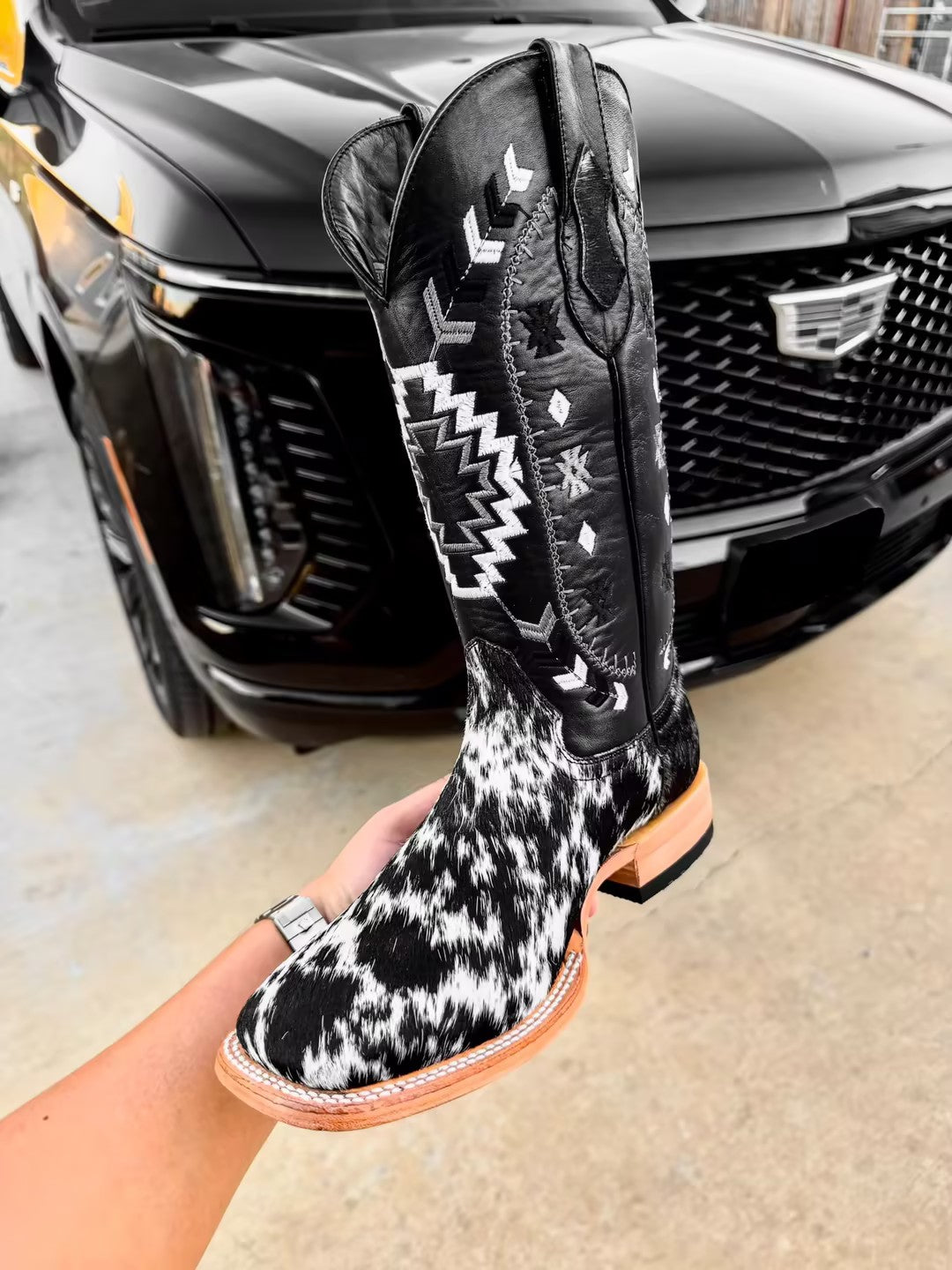 Genuine Cowhide Boots - Square Toe