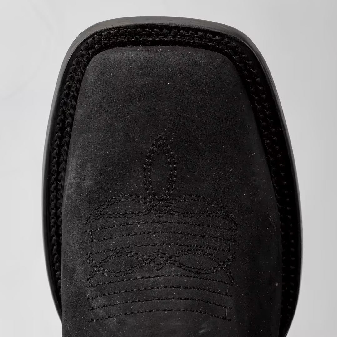 Total Black Nobuck Leather Boots - Square Toe