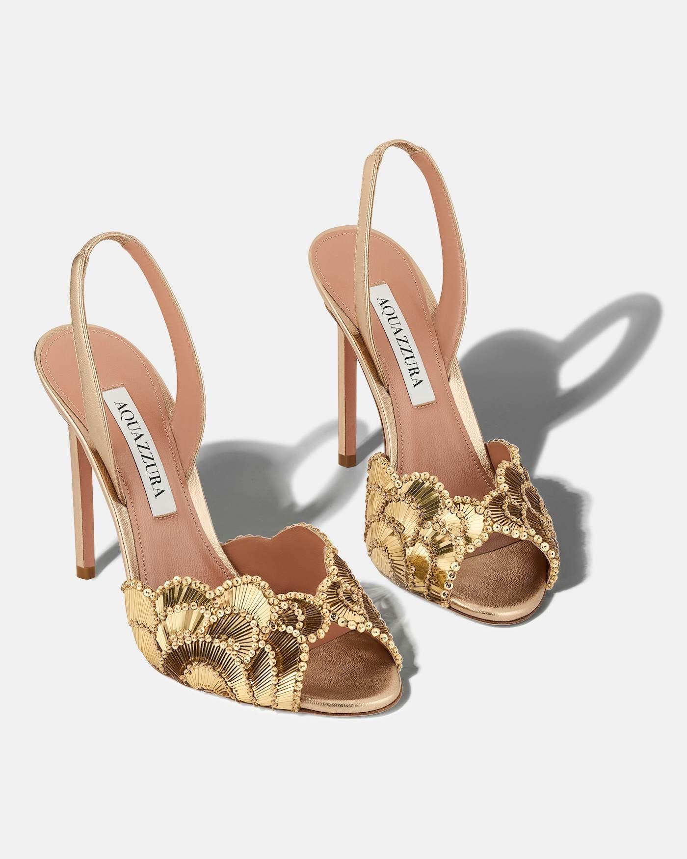 Gold Shell-Patterned High-Heeled Sandals