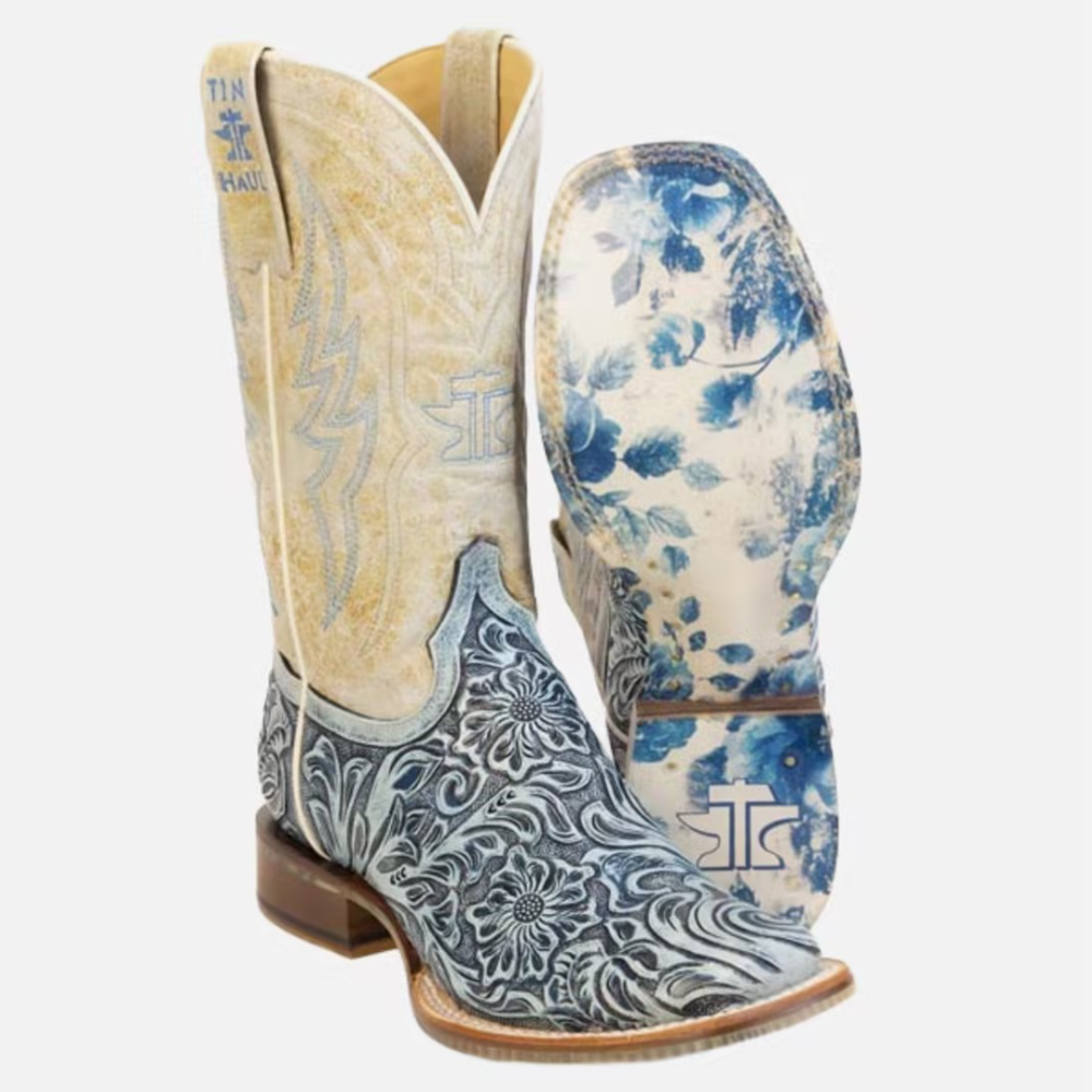 Ladies Charmcut Floral Blue Western Boot