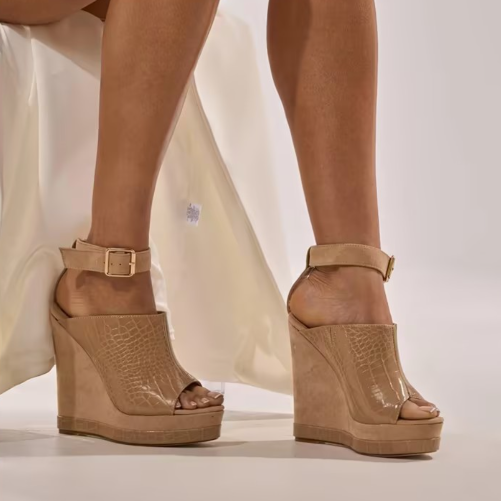 Khaki Open-Toe Heeled Sandals