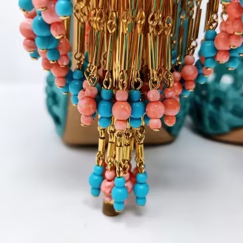 Blue Open-Toe Fringe High Heels