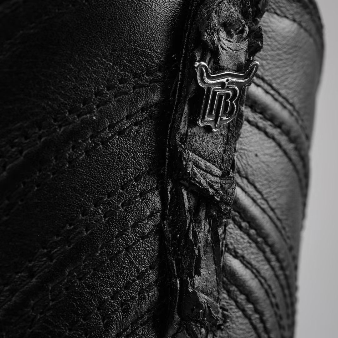 Matte Black Jumbo Pirarucu Leather Boots - Square Toe
