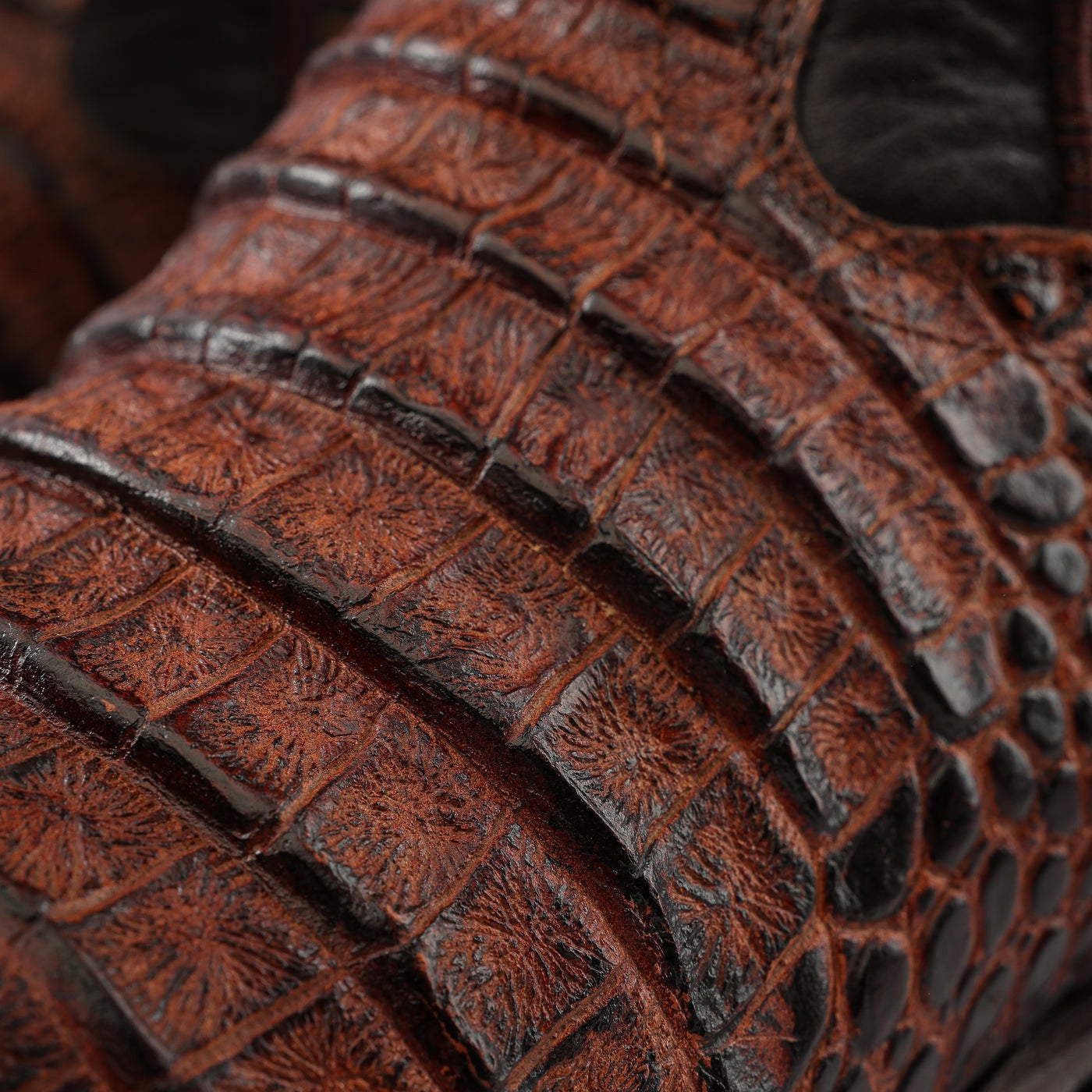 Cognac Caiman Belly Leather Boots - Square Toe