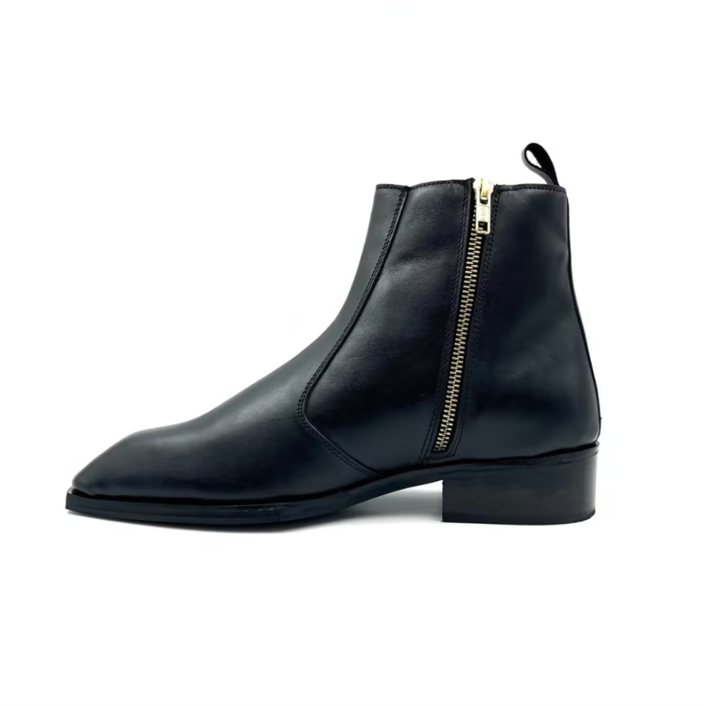 Black Square-Toe Zipper Chelsea Boots