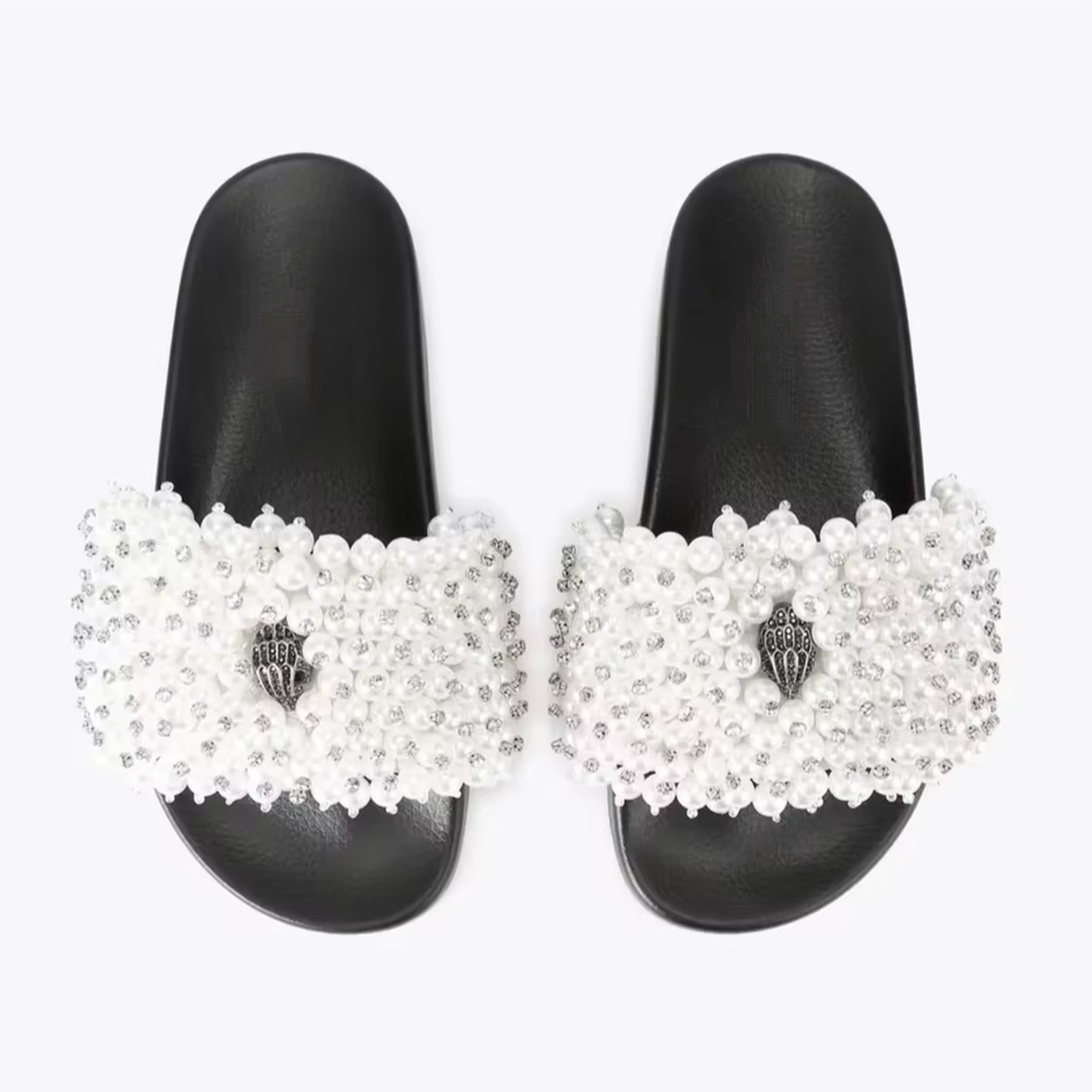 Pearl-embellished Flat Slippers