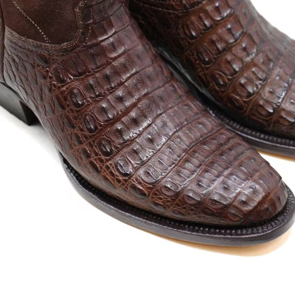 Brown Crocodile-Print Cowboy Boots