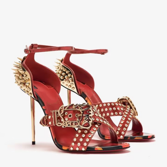Red Rhinestone Studded High Heels