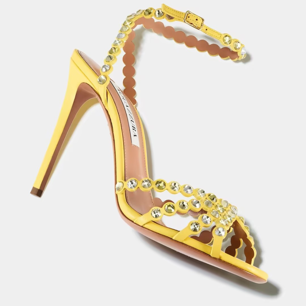 Gold Rhinestone-Embellished High Heels