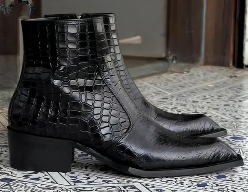 Alligator Leather Square-Toe Chelsea Boots