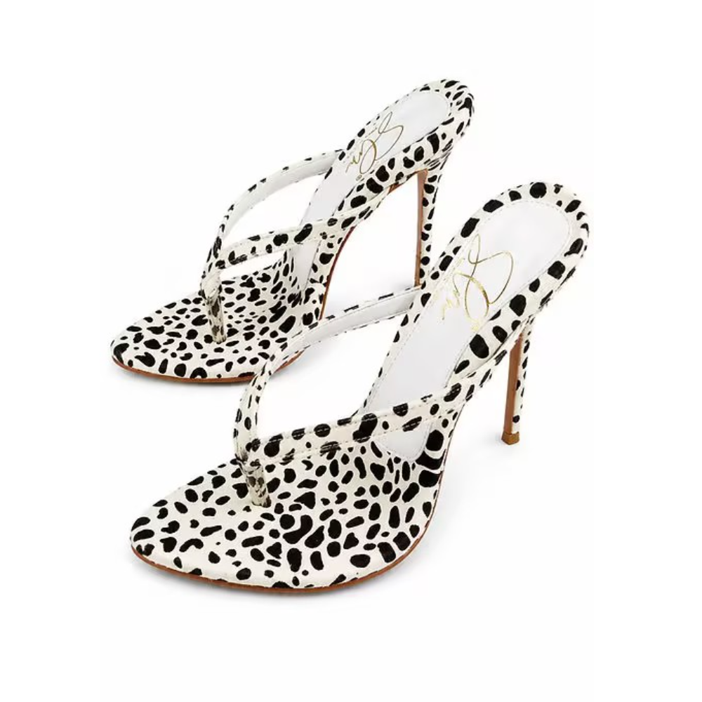 Black and White Leopard-Print High-Heeled Sandals