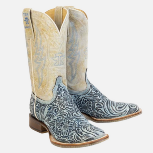 Ladies Charmcut Floral Blue Western Boot
