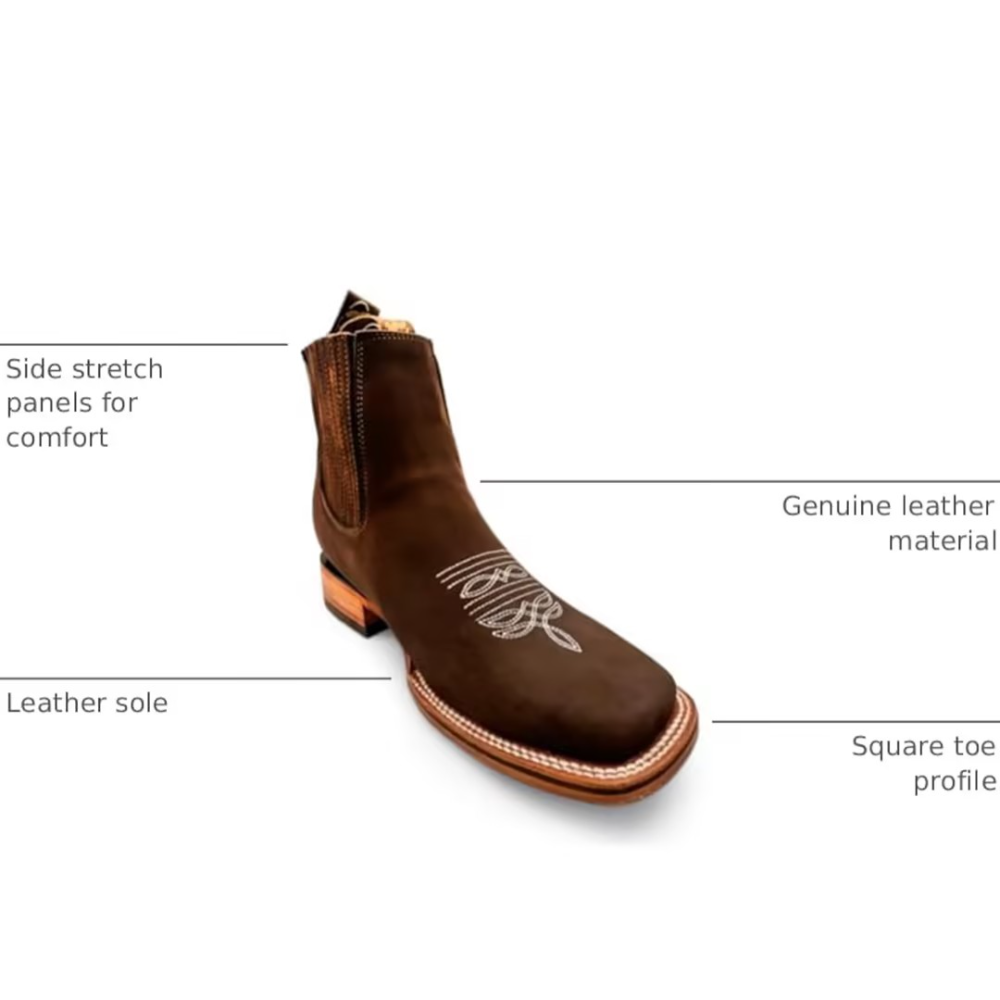 Men's Genuine Leather Square Toe Short Ankle Rodeo Cowboy Boot