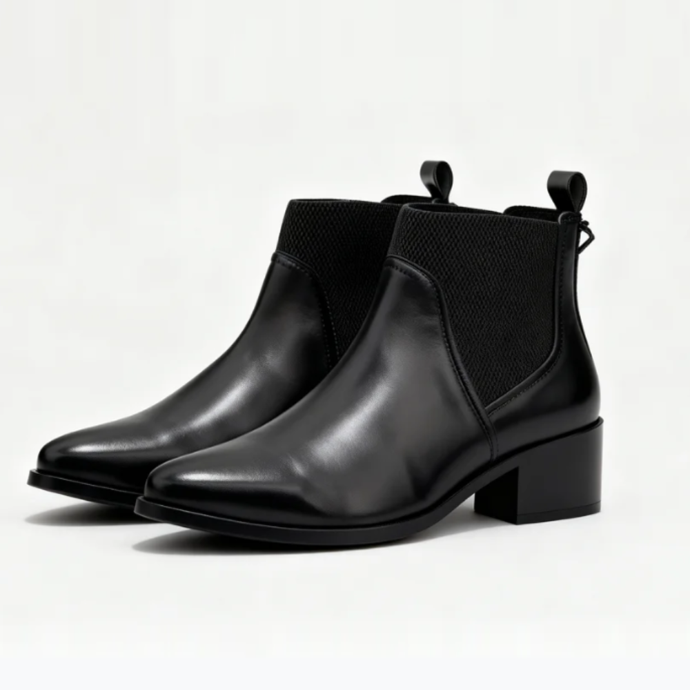 Black Leather Stretch Chelsea Boots