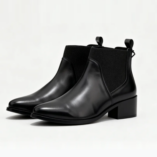 Black Leather Stretch Chelsea Boots