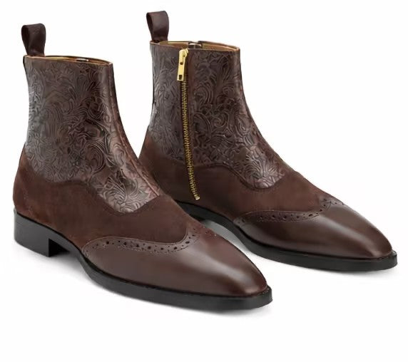 Suede Patchwork Embroidered Chelsea Boots