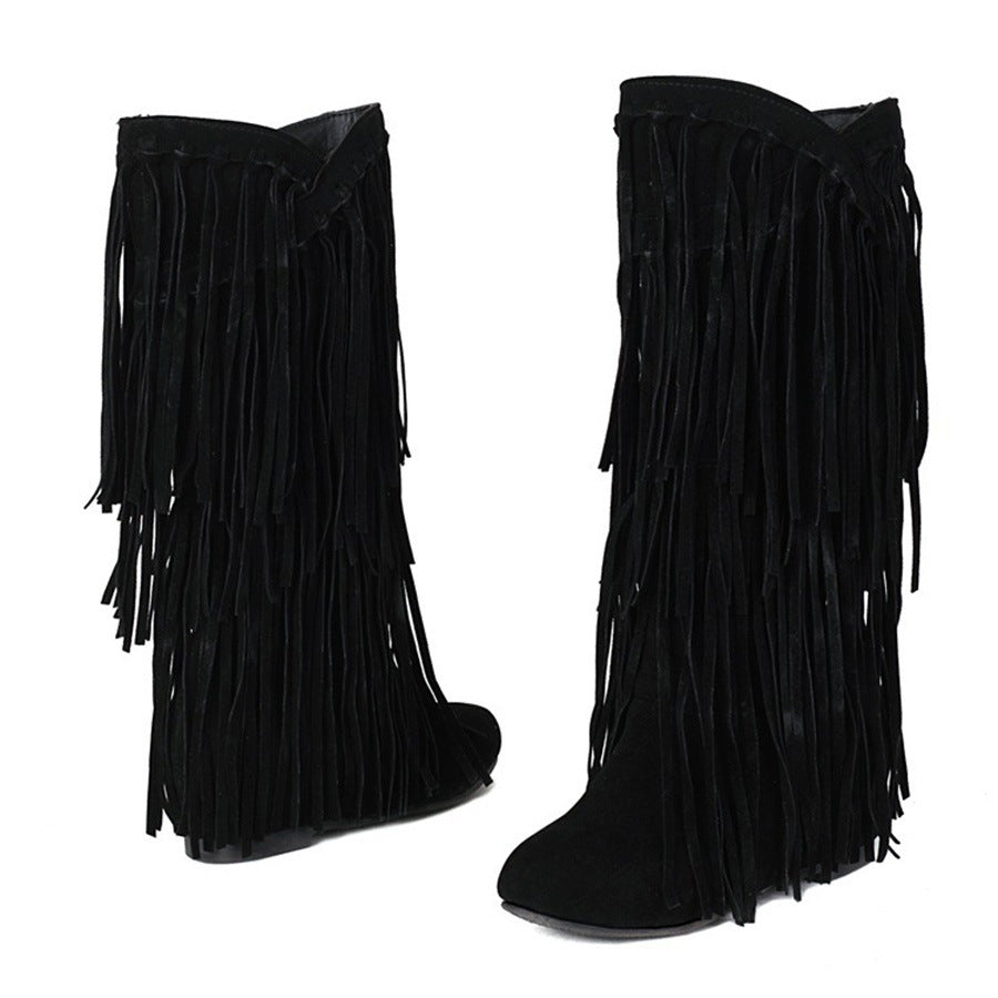 Fringe-Trimmed Knee-High Boots