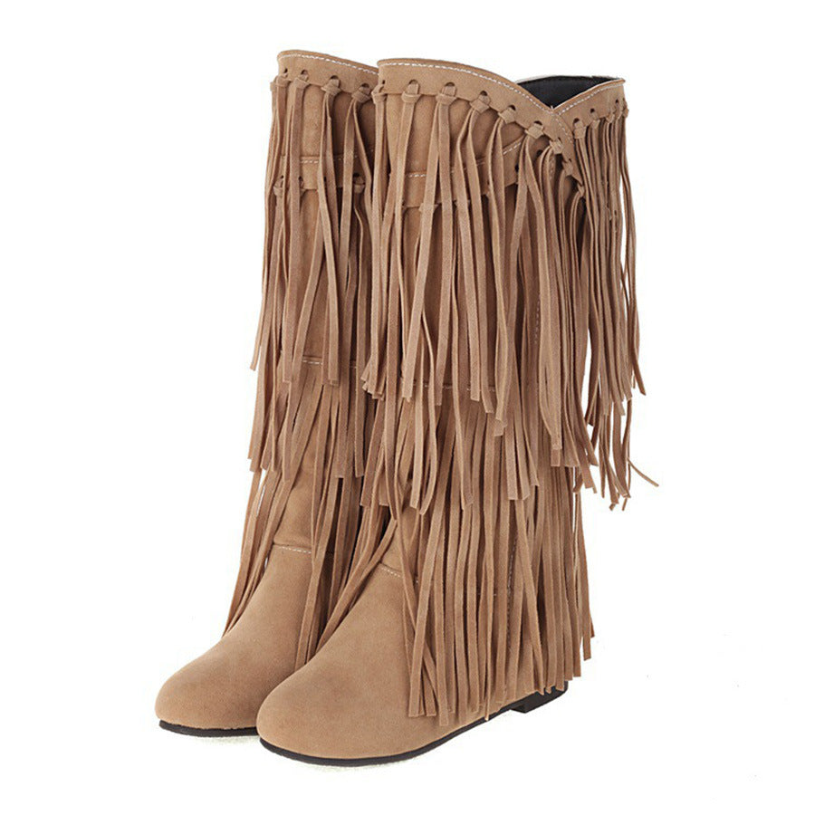 Fringe-Trimmed Knee-High Boots