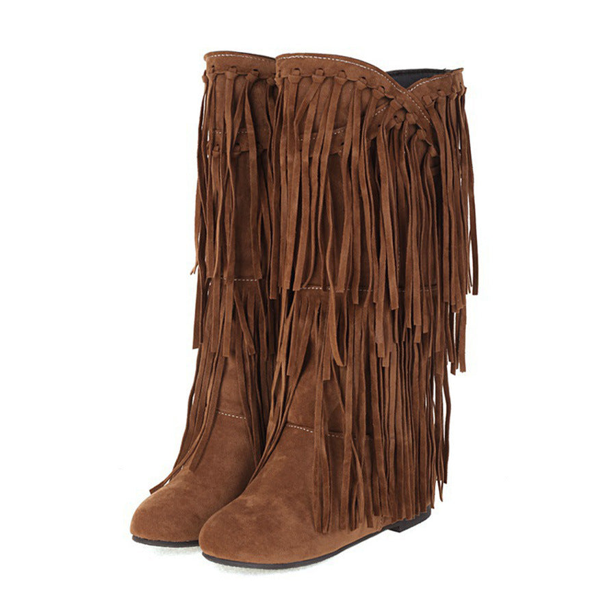 Fringe-Trimmed Knee-High Boots