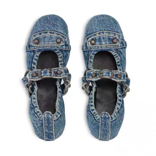 Rivet-Detail Flat Mary Jane Shoes