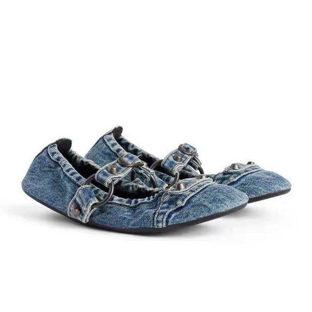 Rivet-Detail Flat Mary Jane Shoes