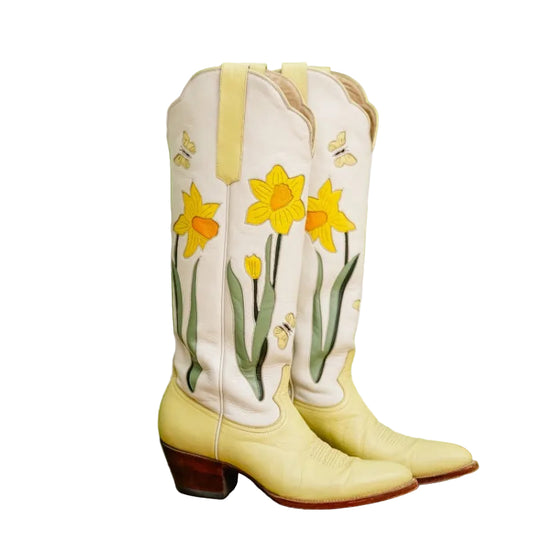 Floral-Embroidered Pointed-Toe Cowboy Boots