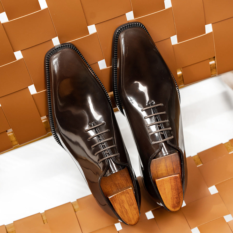 Men's Square-Toe Leather Dress Shoes