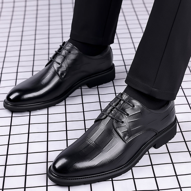 Black Textured Leather Dress Shoes