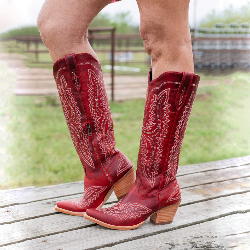 Women's Red Embroidered Cowboy Boots