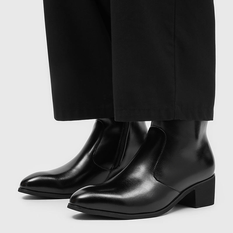 Black Faux Leather Chelsea Boots