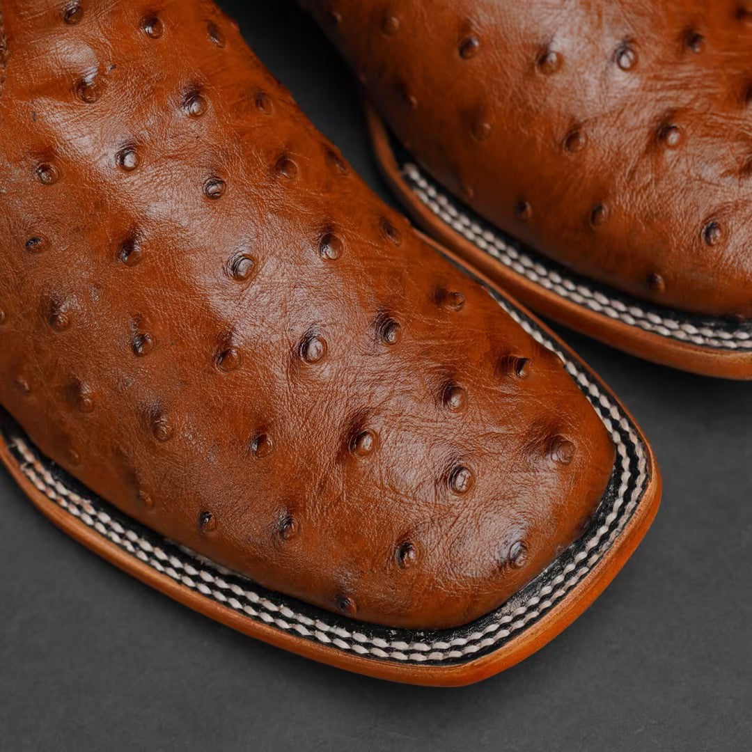 Brown Ostrich – Square Toe