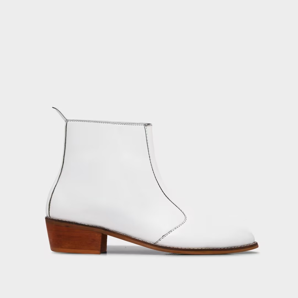 White Leather Chelsea Boots with Wooden Soles