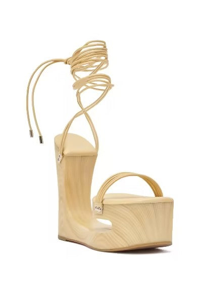 Wooden Khaki Strappy High Heels