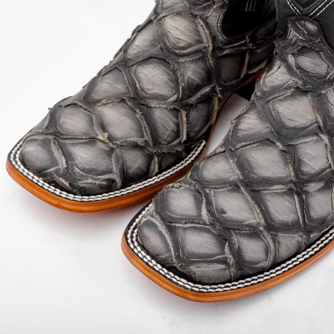 Matte Rustic Eclipse Pirarucu Leather Boots - Square Toe