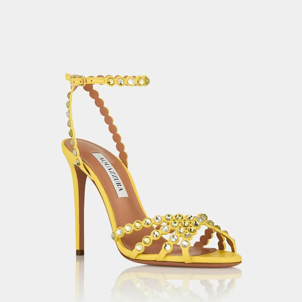 Gold Rhinestone-Embellished High Heels