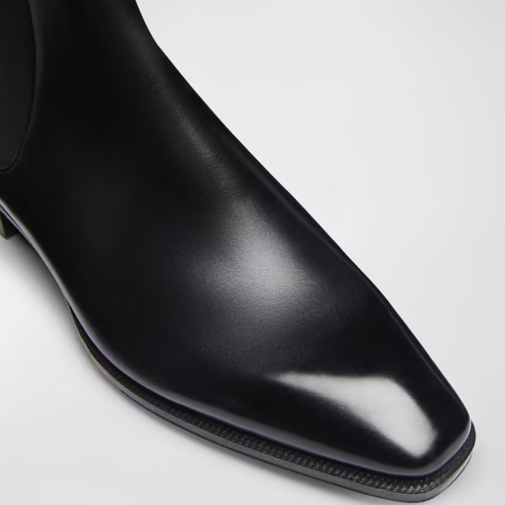 Squared-Toe Chelsea Boots with Blue Soles