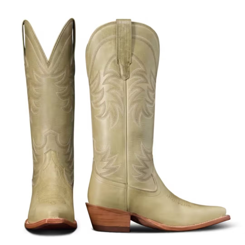 Women's Green Patterned Pointed-Toe Cowboy Boots