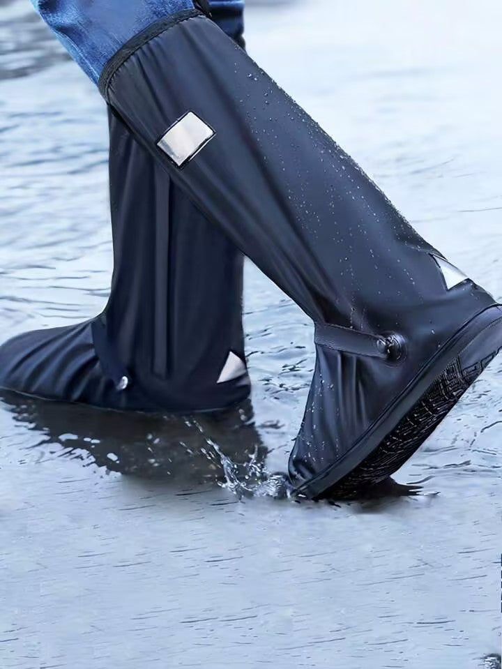 1 Pair Of Black Foldable Portable Rain Shoe Covers, Non-Slip And Waterproof High-Top Shoe Covers