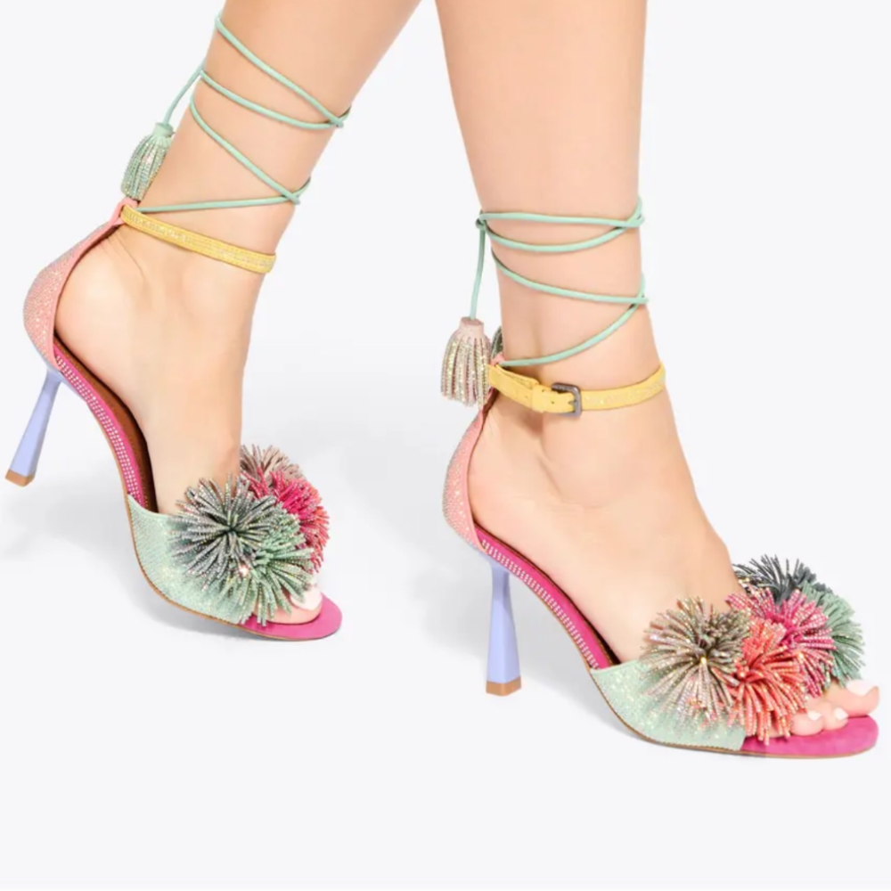 POM POM TIE ANKLE HEEL