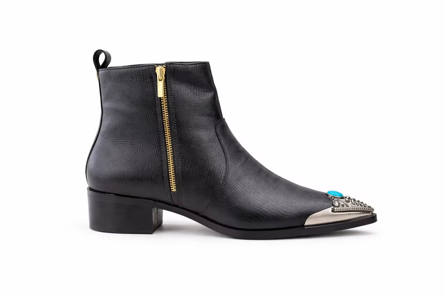 Silver-Tipped Gemstone Zipper Chelsea Boots