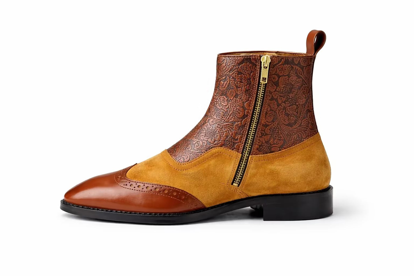 Suede Patchwork Embroidered Chelsea Boots