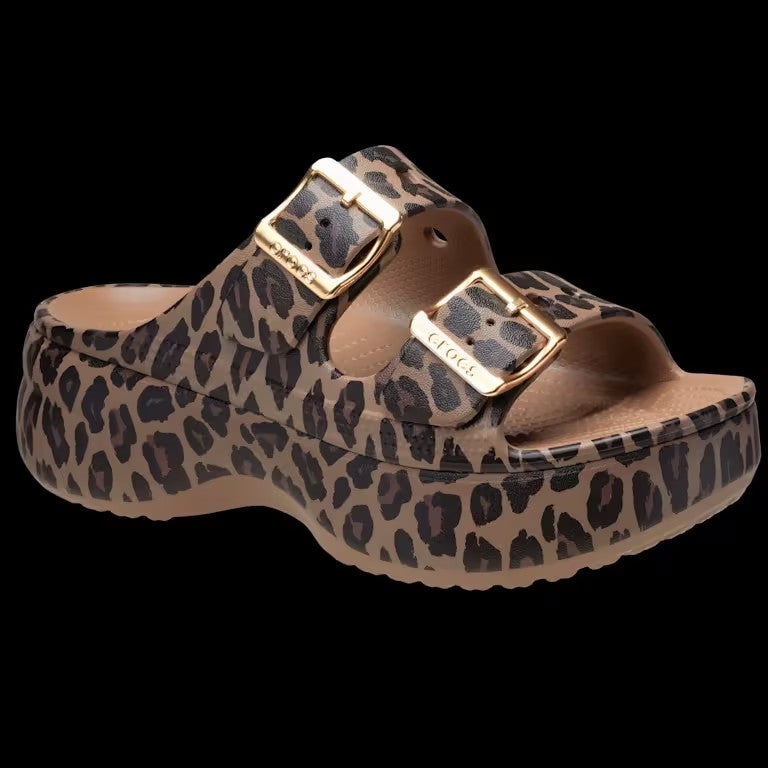 Leopard-Print Sandals with Gold Buckles
