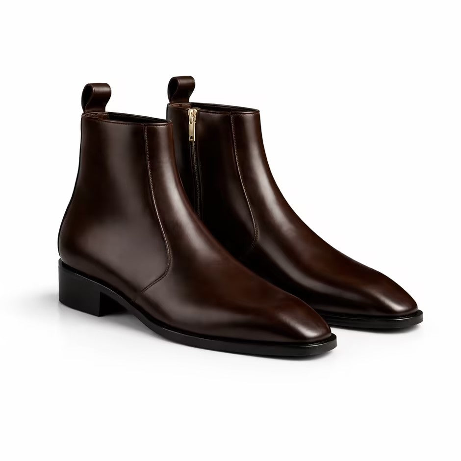Top-Grain Leather Zipper Chelsea Boots