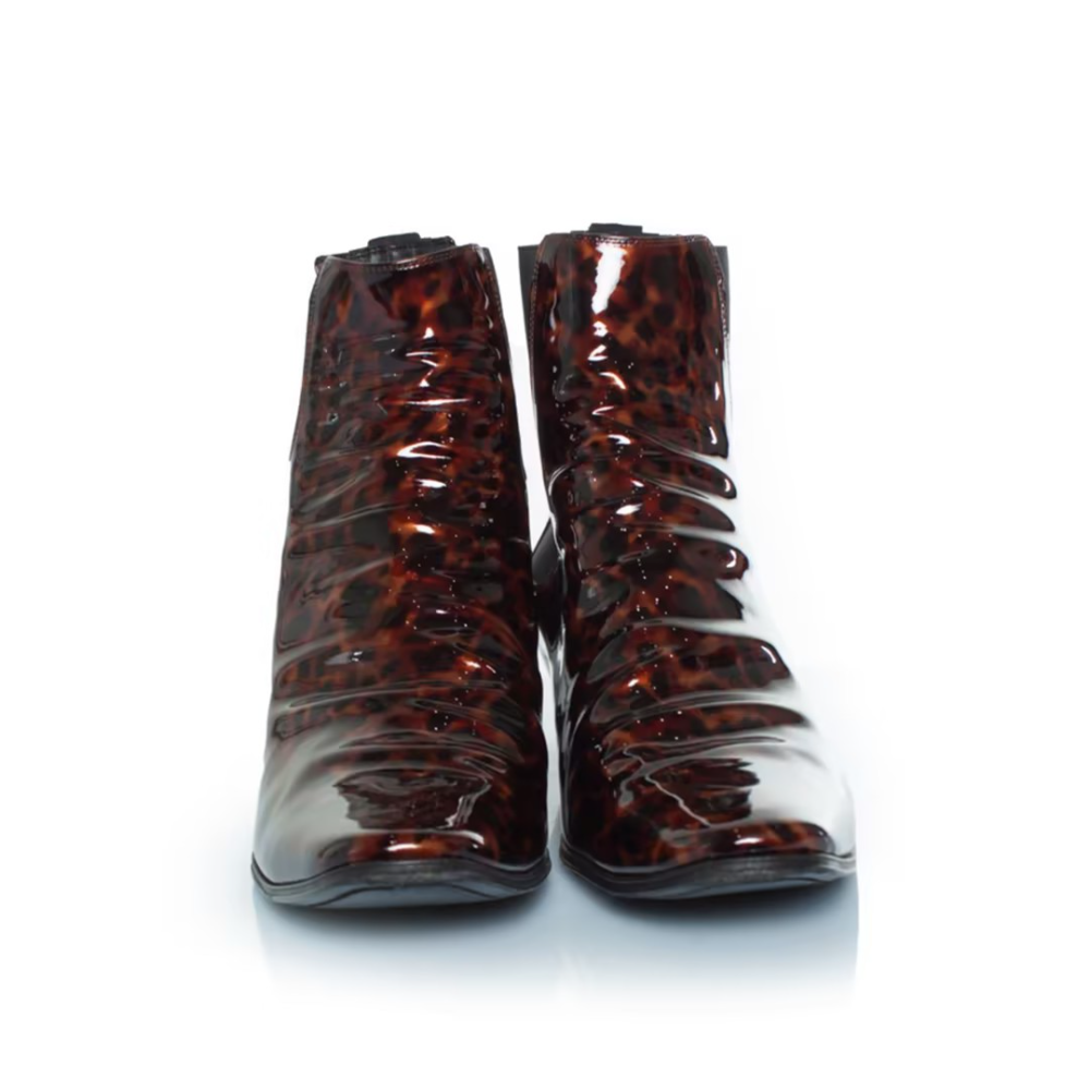Red Leopard-Print Chelsea Boots